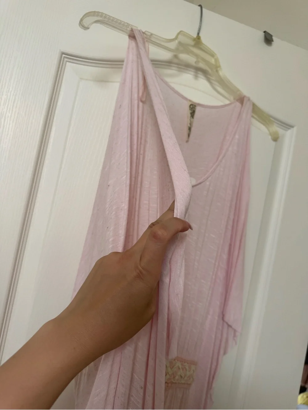 Free People Light Pink Embroidered-Waist Mini Dress